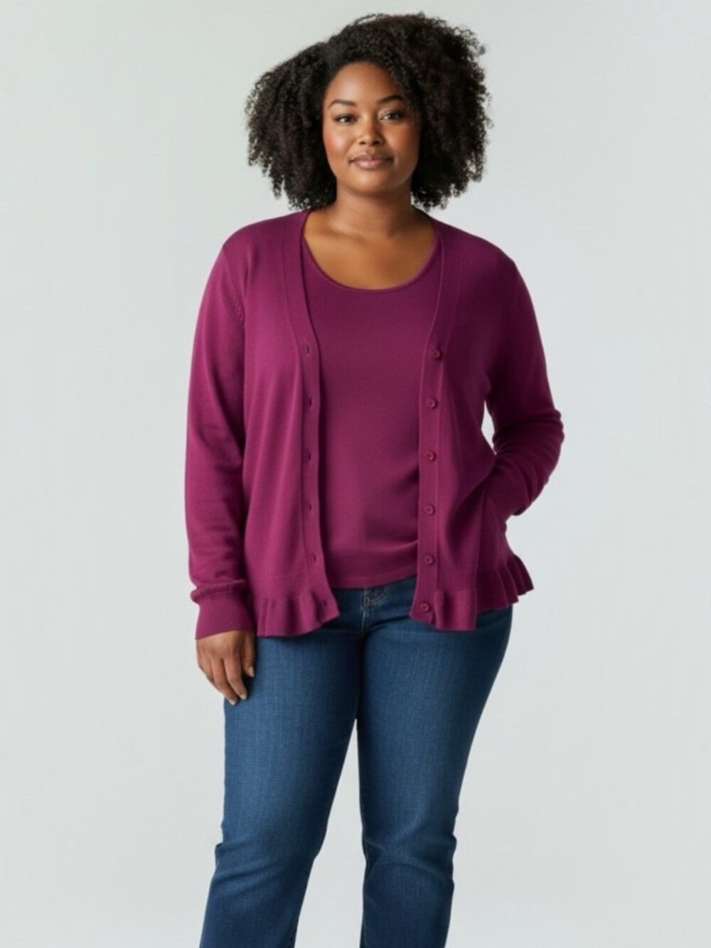 Joan Rivers Matching Set Cardigan Sweater-Tank Top Knit Size L Stretch Burgundy